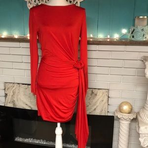Unique red cocktail dress. Side knot tie. New